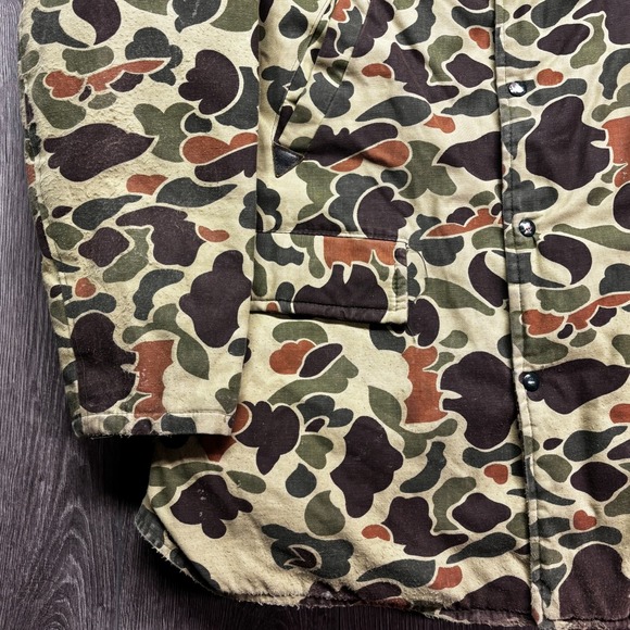 Vintage Thermo king Jacket Mens XL Duck Camo 70s Zip Hunting Hooded Talon Snap - Picture 3 of 10